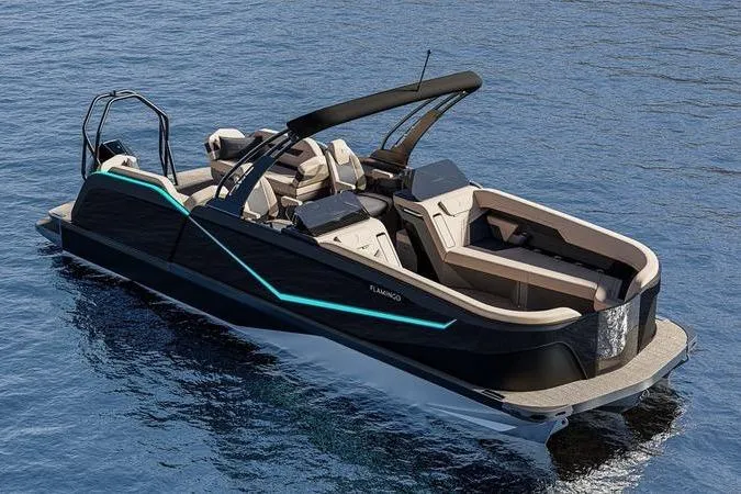 Slide: The Image of Luxurious 2026 Custom rOve 265 boat on serene water, featuring sleek design and modern amenities. - 8
