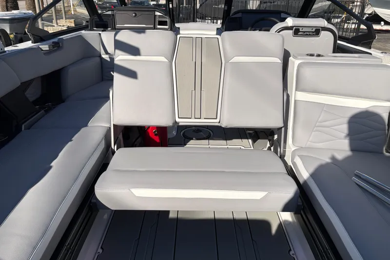 Slide: The Image of 2026 Supra SL 450 boat interior with luxurious gray seating and modern design. - 30