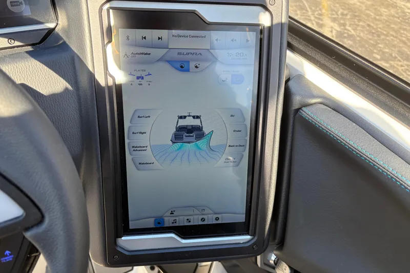 Slide: The Image of 2026 Supra SL 450 touchscreen display showing wakeboard and surf settings. - 36