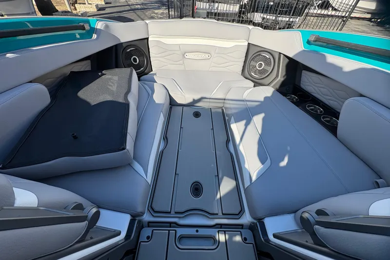 Slide: The Image of 2026 Supra SL 450 boat interior with spacious seating and modern design. - 56