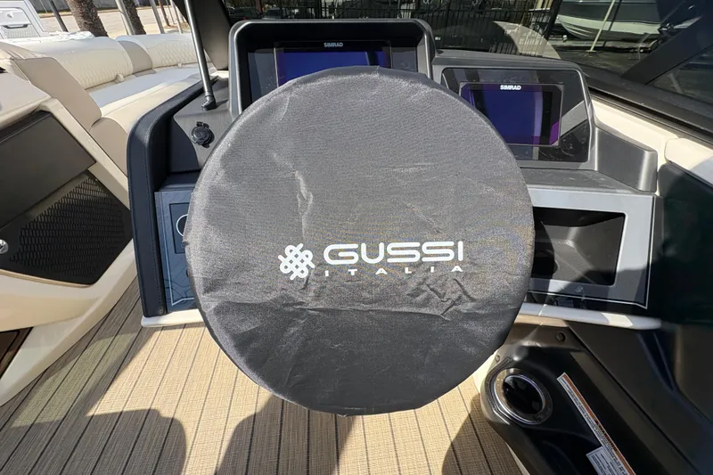 Slide: The Image of 2026 Avalon Exalibur LTD 27 Elite dashboard with Gussi Italia steering wheel cover. - 27