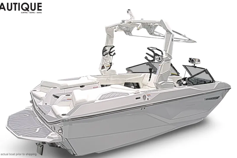 Slide: The Image of 2026 Nautique Super Air Nautique G21 boat, sleek design, white exterior, advanced features. - 4