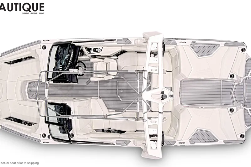 Slide: The Image of 2026 Nautique Super Air Nautique G21 boat, top view, showcasing sleek design and spacious interior. - 7