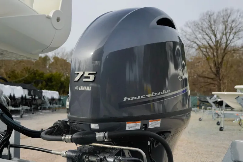 Slide: The Image of Yamaha 75 four-stroke outboard motor on 2026 G3 Bay 17 boat. - 7