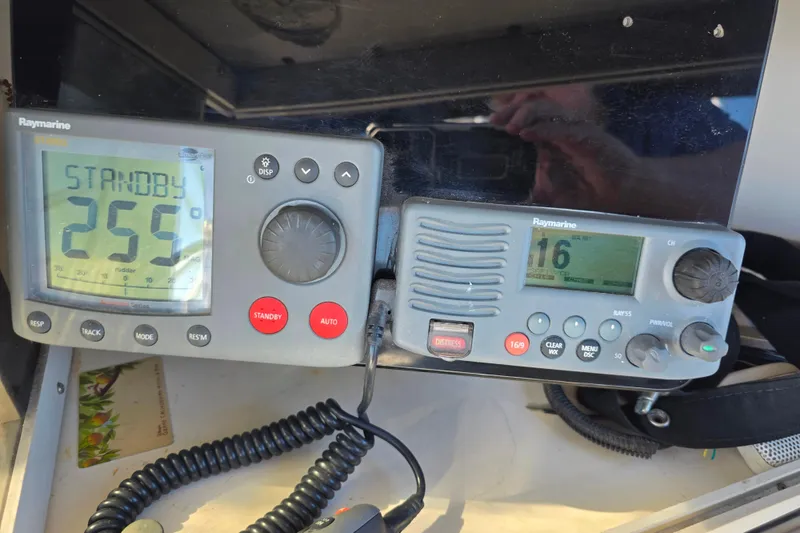 Slide: The Image of Raymarine navigation equipment on 1990 Novatec 44 Aft Cockpit Motor Yacht dashboard. - 49