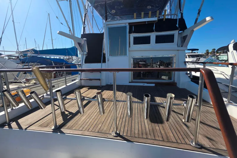 Slide: The Image of 1990 Novatec 44 Aft Cockpit Motor Yacht with wooden deck and stainless steel fittings. - 53