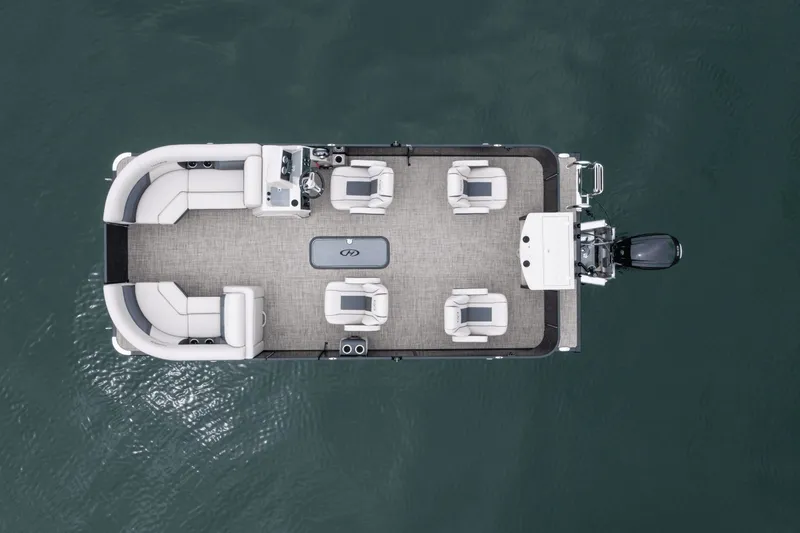 Slide: The Image of Aerial view of Harris Cruiser 210 pontoon boat on water. - 6