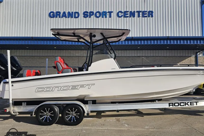 Slide: The Image of 2025 Concept 27' CC boat on trailer at Grand Sport Center. - 3