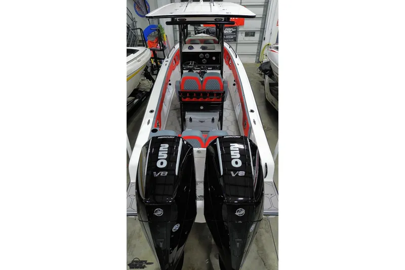 Slide: The Image of 2025 Concept 27' CC boat with dual Mercury 250 V8 engines, sleek interior design. - 45