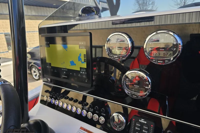 Slide: The Image of Dashboard of 2025 Concept 27' CC boat with navigation and gauges. - 76