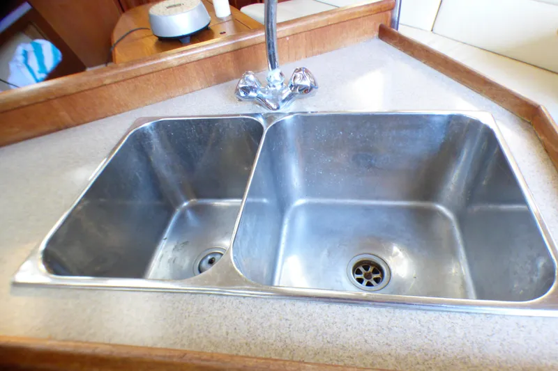 Slide: The Image of Stainless steel double sink in 1994 Hunter Legend 35.5 yacht kitchen. - 13