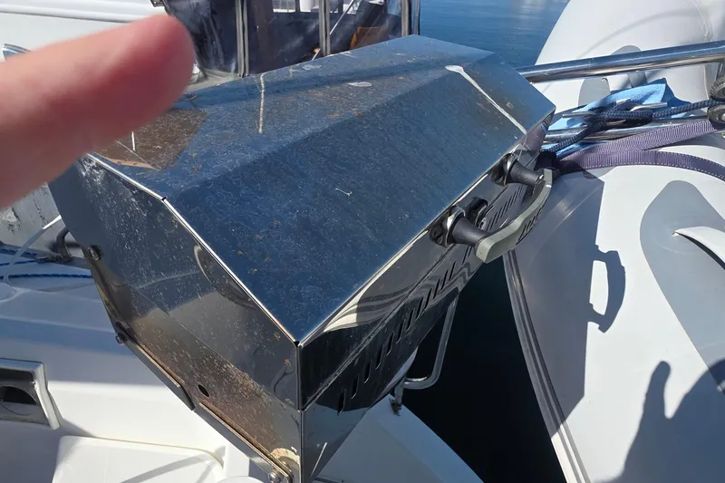 Slide: The Image of Stainless steel grill on a 1994 Hunter Legend 35.5 sailboat deck. - 23