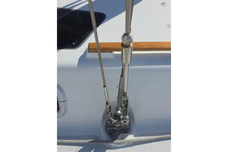 Slide: The Image of Close-up of rigging on a 1994 Hunter Legend 35.5 sailboat deck. - 29
