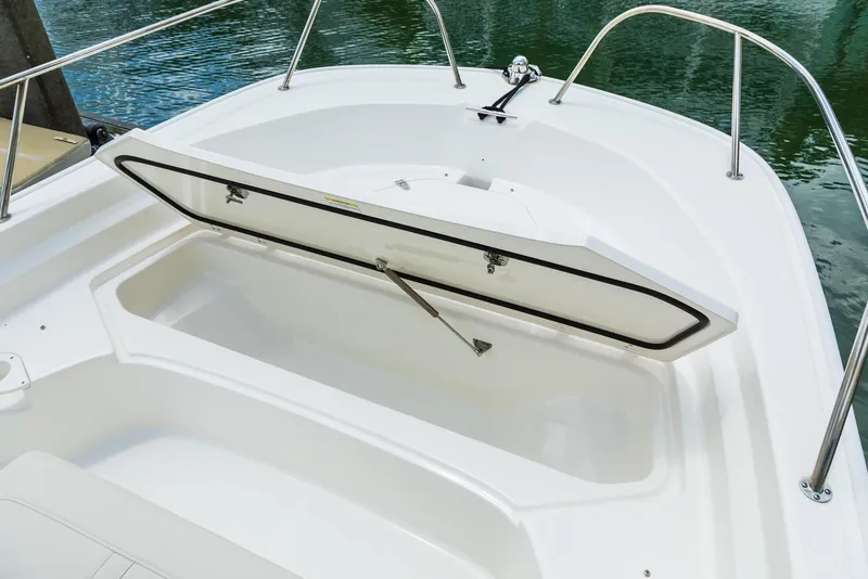 Slide: The Image of 2026 Boston Whaler 190 Montauk boat interior with cushioned seating. - 5