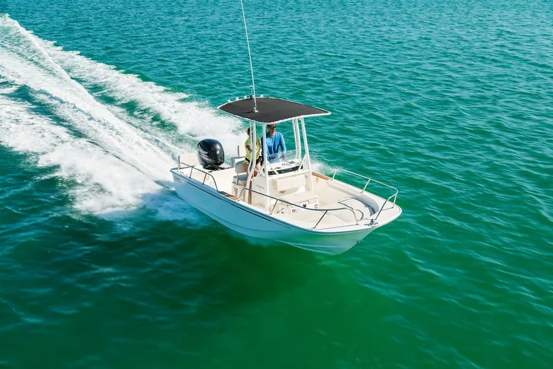 Slide: The Image of 2026 Boston Whaler 190 Montauk with Igloo cooler and cushioned seat. - 7