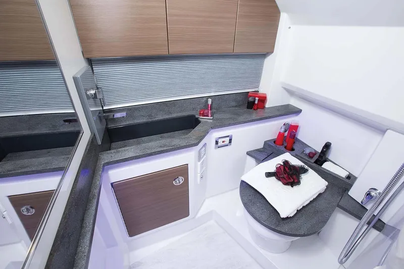 Slide: The Image of Manufacturer Provided Image: Modern bathroom in 2018 Formula 430 Super Sport Crossover boat with sleek design. - 10