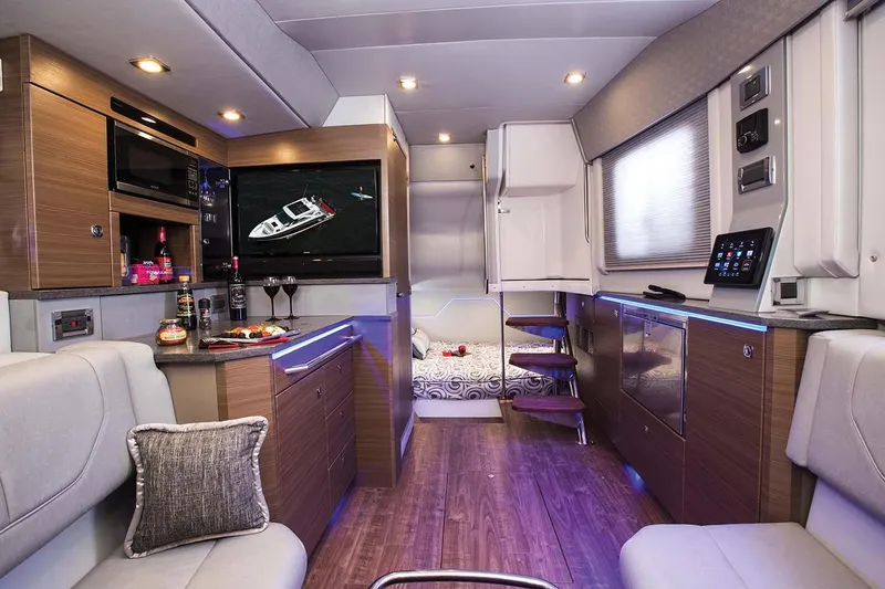 Slide: The Image of Manufacturer Provided Image: Luxurious interior of a 2018 Formula 430 Super Sport Crossover yacht with modern amenities. - 14
