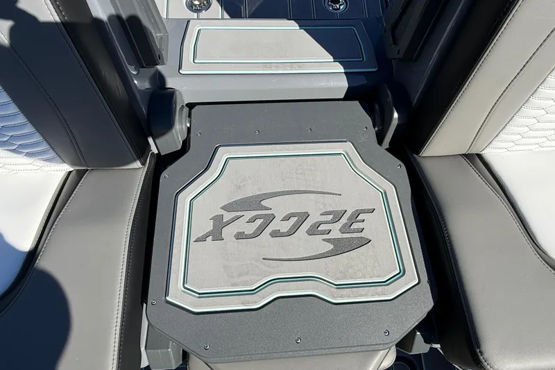 Slide: The Image of 2026 Sunsation 32 CCX boat interior with logo on seat, featuring sleek design elements. - 43