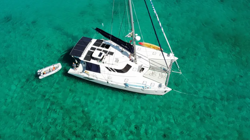 The Image of Aerial view of a 2016 Knysna 500 SE yacht in clear waters. - 0