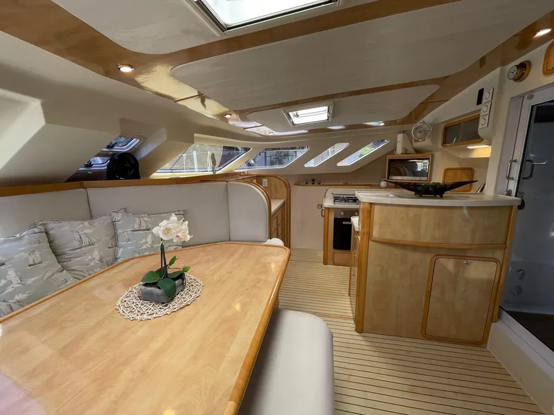 Slide: The Image of Interior of 2016 Knysna 500 SE yacht with elegant wood finish. - 16