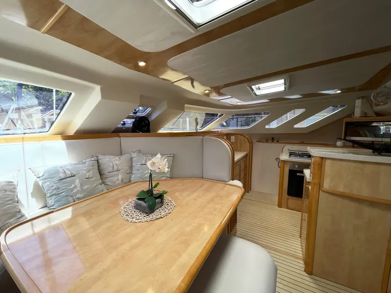 Slide: The Image of Interior of a 2016 Knysna 500 SE yacht with elegant wood finish. - 24