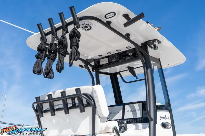 Slide: The Image of 2025 Sea Hunt Gamefish 25 boat with advanced equipment and sleek design. - 16