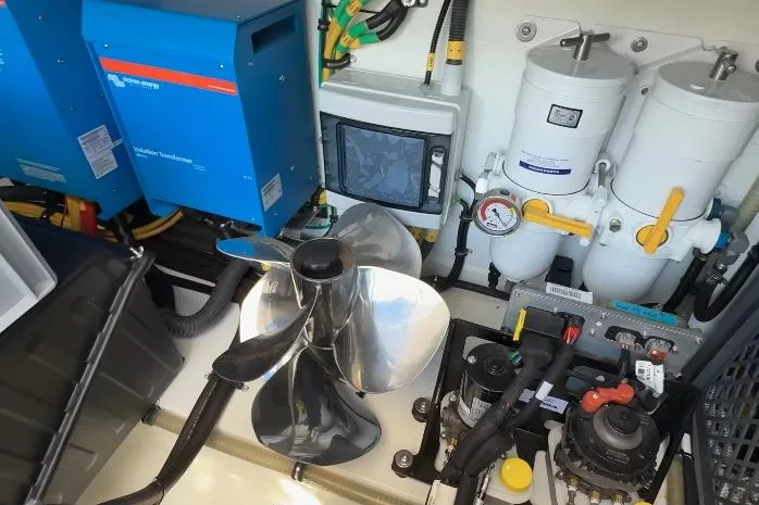 Slide: The Image of Engine room of 2025 Targa 37 boat with propeller and control systems. - 47