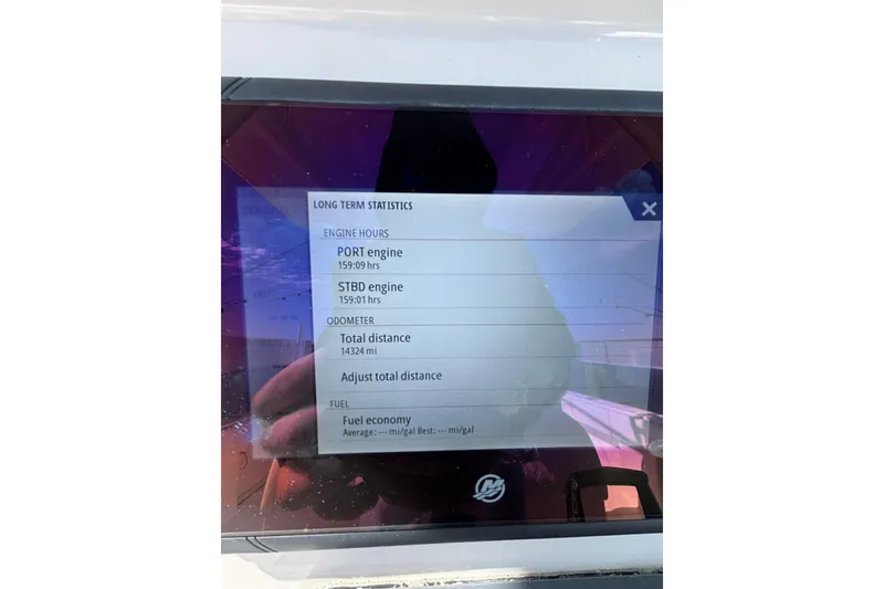 Slide: The Image of Display screen showing engine statistics for 2021 Invincible 35 Catamaran. - 10