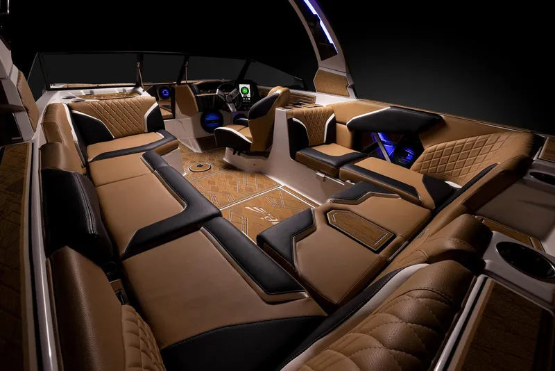 Slide: The Image of Manufacturer Provided Image: Luxurious interior of the 2023 Tigé 24RZX boat with premium seating and ambient lighting. - 19
