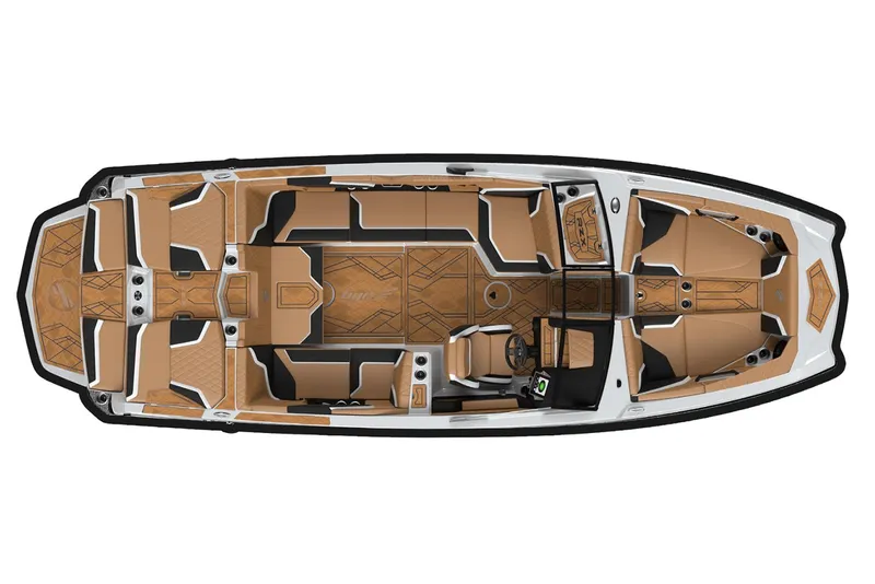 Slide: The Image of Manufacturer Provided Image: 2023 Tigé 24RZX boat interior, top view, tan and black seating. - 33