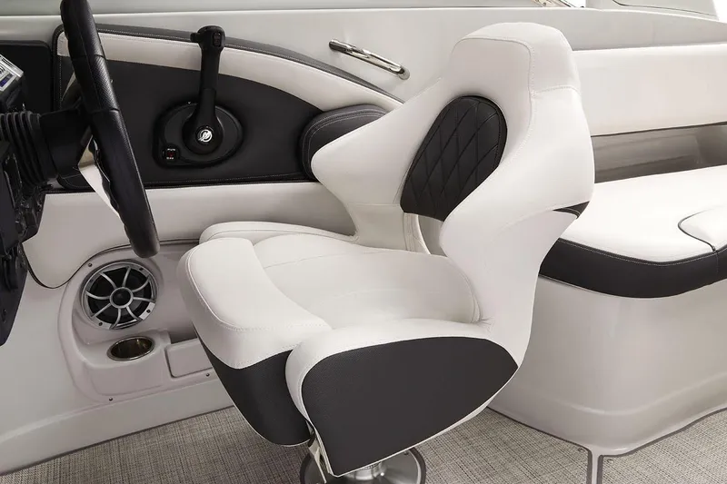 Slide: The Image of Manufacturer Provided Image: 2025 Crownline 278 SS boat interior with luxurious white and black seating. - 5