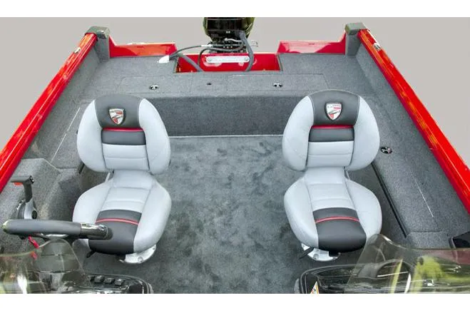 Slide: The Image of 2015 Triton 178 DV boat with Mercury engine in showroom setting. - 7