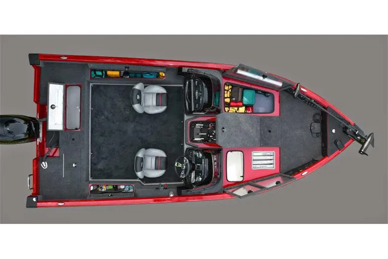 Slide: The Image of 2015 Triton 178 DV boat interior with trolling motor and seating. - 9