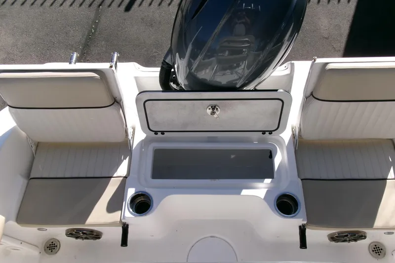 Slide: The Image of 2016 Sea Fox 186 Commander boat interior with seating and storage compartments. - 18