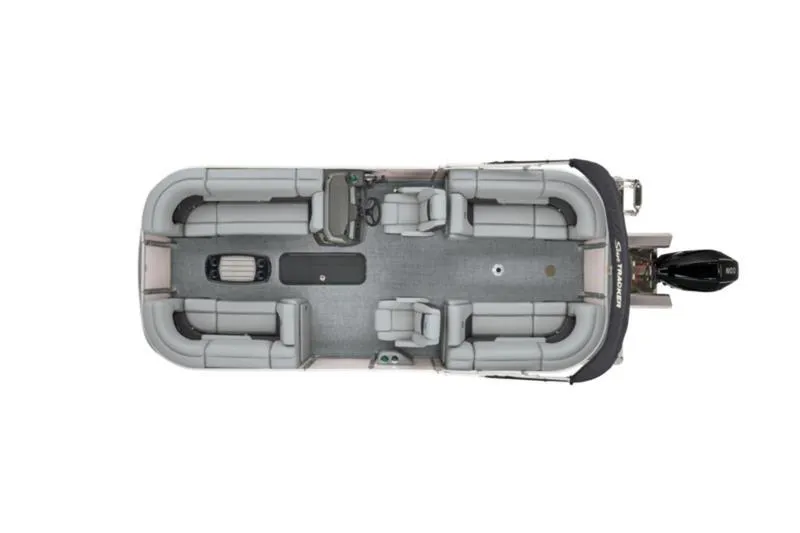 Slide: The Image of 2026 Sun Tracker Party Barge 22 DLX pontoon boat, top view, spacious seating layout. - 50
