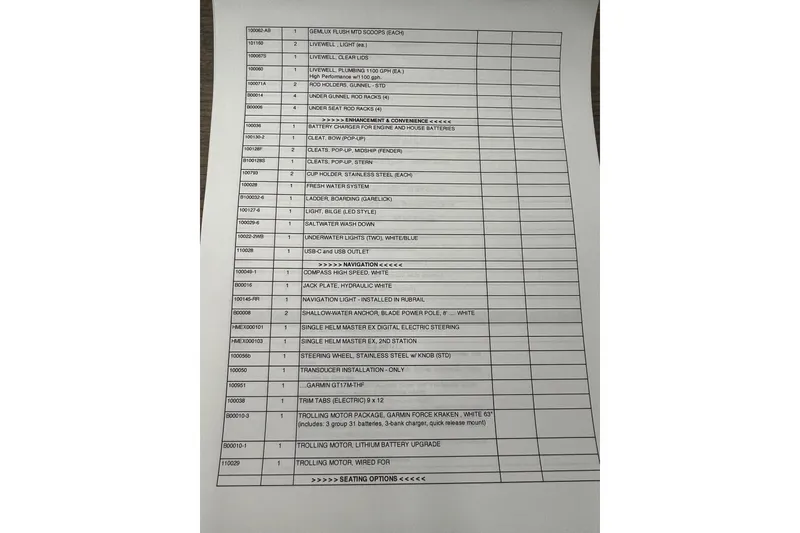 Slide: The Image of Order sheet for 2026 Contender 26 Bay boat with detailed specifications and options. - 2