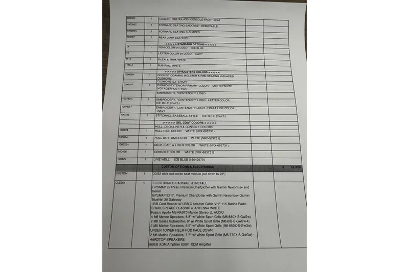 Slide: The Image of 2026 Contender 26 Bay boat features list with accessories and upgrades. - 3