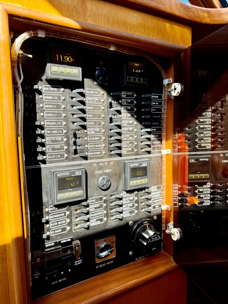 Slide: The Image of Electrical control panel on a 1997 McKinna 48 Pilothouse yacht. - 33