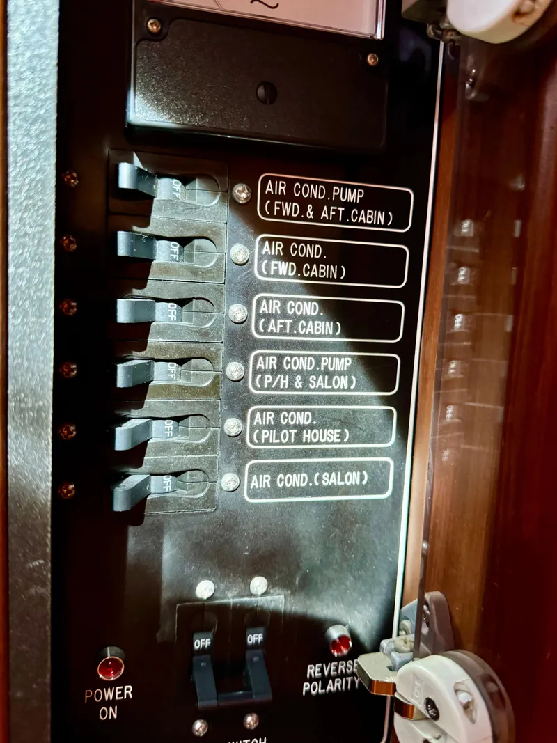Slide: The Image of Control panel for air conditioning on a 1997 McKinna 48 Pilothouse yacht. - 47