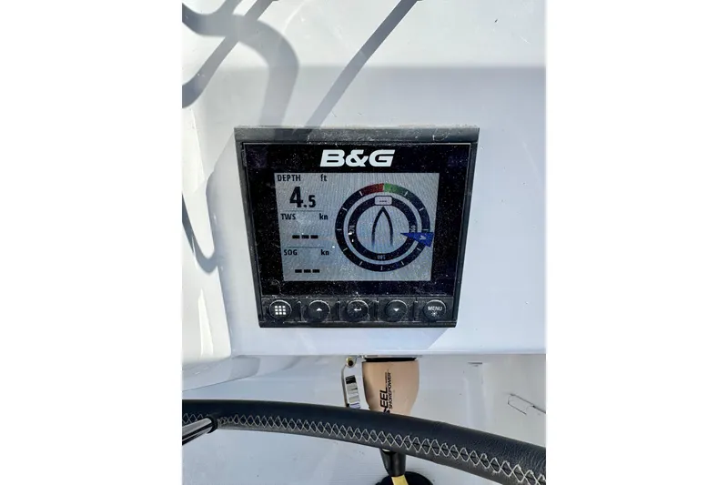 Slide: The Image of B&G navigation display on 2018 Beneteau Oceanis 35.1 sailboat, showing depth and wind data. - 50
