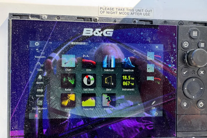 Slide: The Image of B&G navigation display on 2018 Beneteau Oceanis 35.1 sailboat, showing various marine instruments. - 52