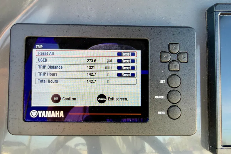 Slide: The Image of Yamaha display showing trip data on a 2019 Zodiac Open 5.5 boat. - 11