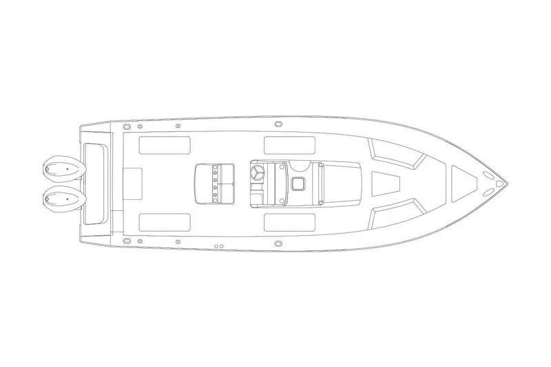 Slide: The Image of Manufacturer Provided Image: Top view line drawing of a 2026 Jupiter 34 boat with dual engines. - 11