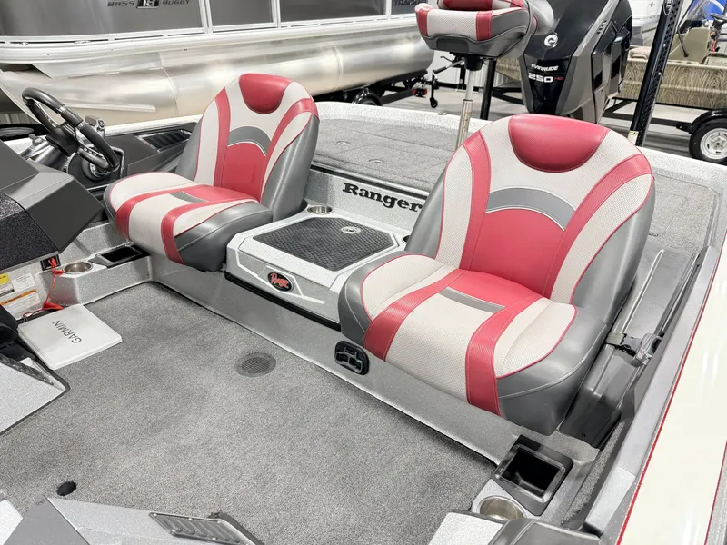 Slide: The Image of 2019 Ranger Z520L boat with red and gray seats. - 17