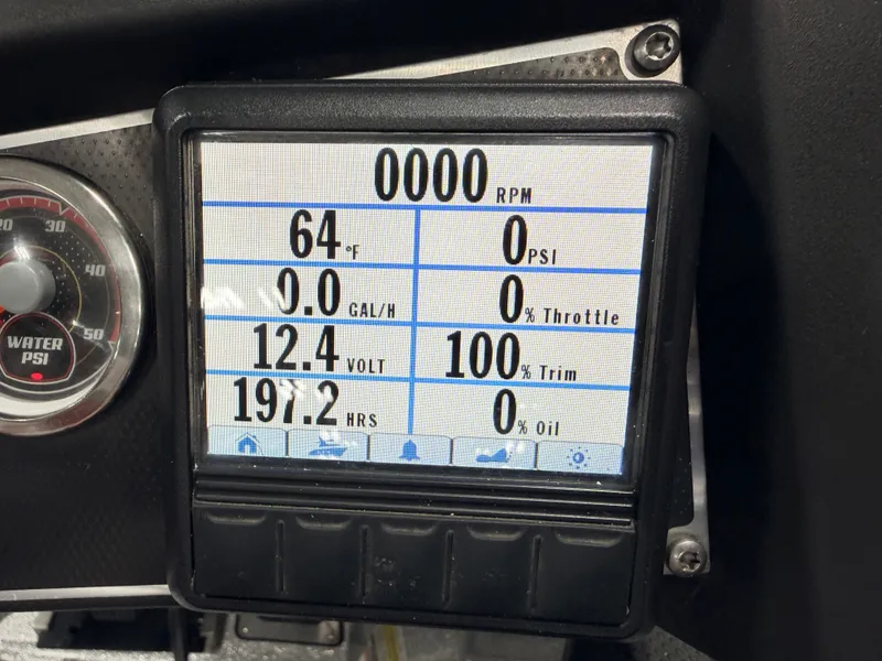 Slide: The Image of 2019 Ranger Z520L boat display showing temperature, volts, and hours. - 8