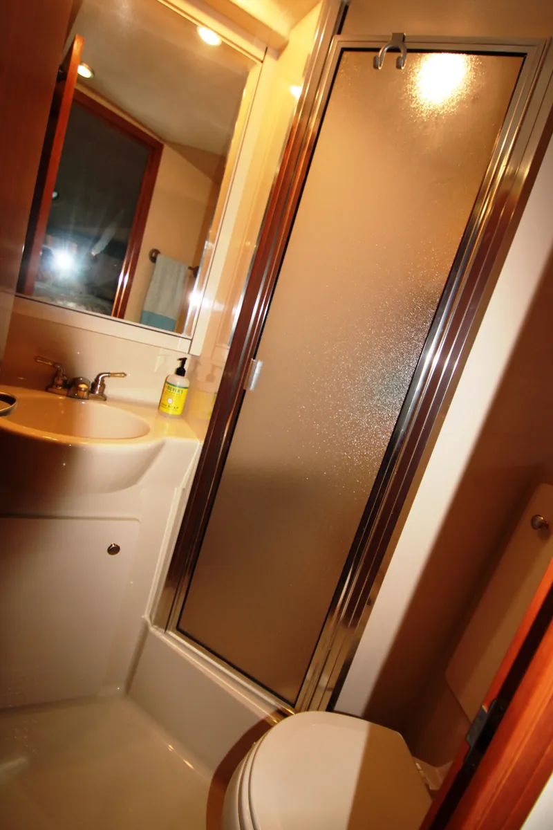 Slide: The Image of Bathroom in 2003 Meridian 381 Sedan with shower and sink. - 41