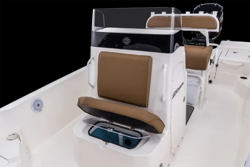 Slide: The Image of Manufacturer Provided Image: 2026 Skeeter SX2350 boat interior with brown seating and storage compartment. - 14