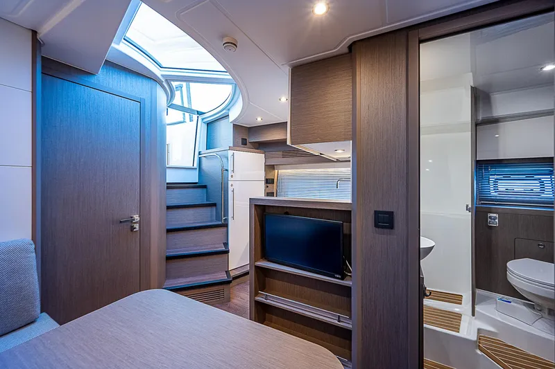 Slide: The Image of Interior of 2022 Beneteau Gran Turismo 45 yacht with modern design and luxurious amenities. - 58