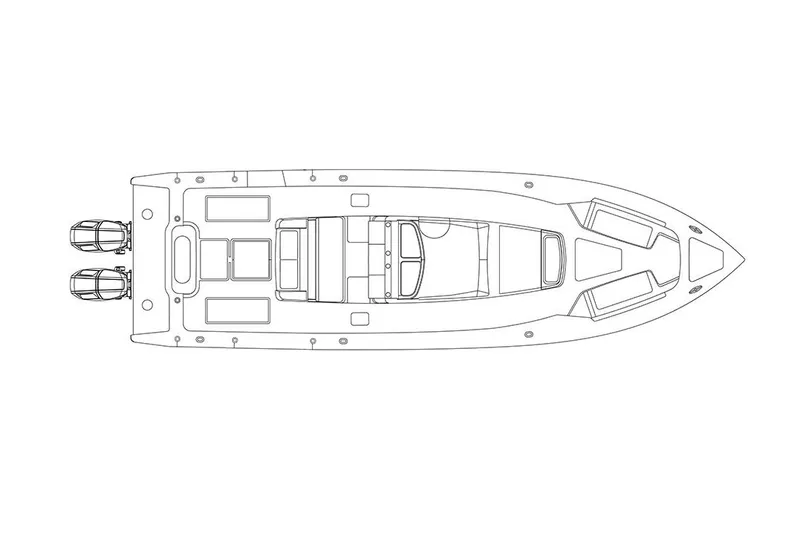 Slide: The Image of Manufacturer Provided Image: Top view schematic of a 2026 Jupiter 40 boat with dual engines. - 9
