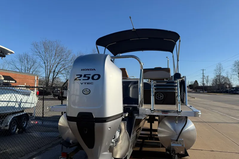 Slide: The Image of 2026 Avalon LSZ Quad Lounger Shift pontoon boat with Honda 250 VTEC engine. - 4